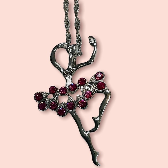 Silver Tone Adorable Pastel Crystal Ballerina Necklace for Teen or Girls - Picture 6 of 10